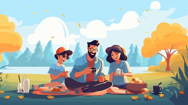 a cartoon of three people sitting on the beach with a bottle of coffee