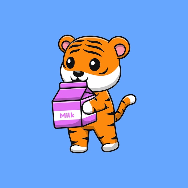 Cartoon tiger carrying milk Flat cartoon style