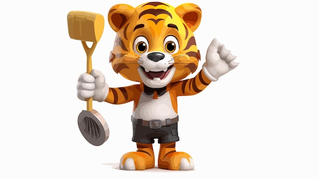 Cartoon Tiger Plumber Mascot Holding a Toilet Plunger