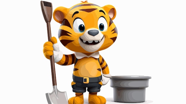 Cartoon Tiger Plumber Mascot Holding a Toilet