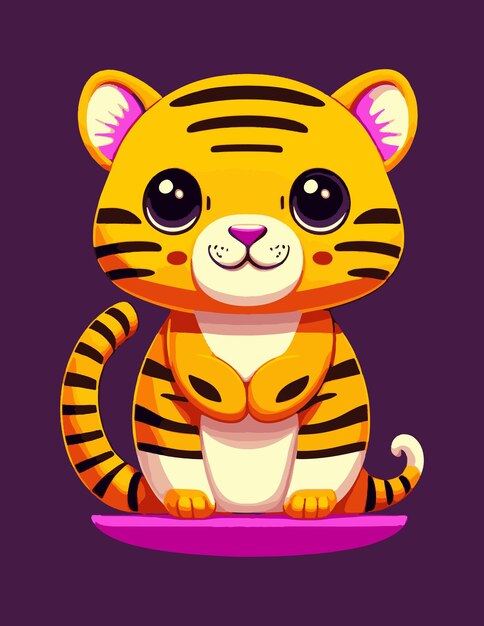 A cartoon tiger sitting on a purple background.