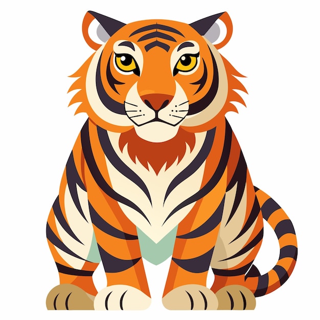 Cartoon Tiger Sitting with a Striped Pattern