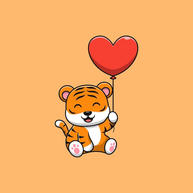 Cartoon tiger with love Flat cartoon style