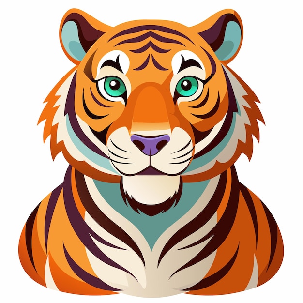 Cartoon Tiger with Orange Fur and Green Eyes