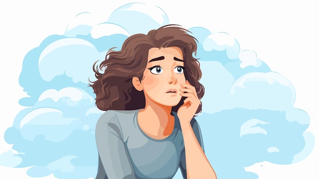 Cartoon Tired Woman with Thought Bubble Vector Illustration