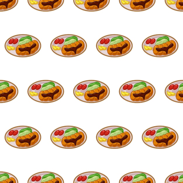 Cartoon tonkatsu japanese food seamless pattern on colorful background