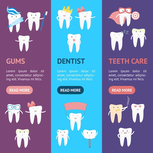 Cartoon Tooth Banner Vecrtical Set Vector