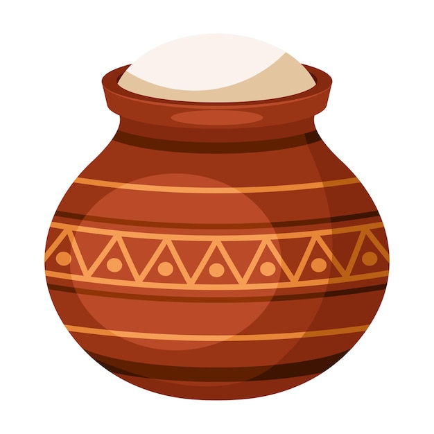 Cartoon traditional clay pot design for Happy Pongal India harvest festival celebration