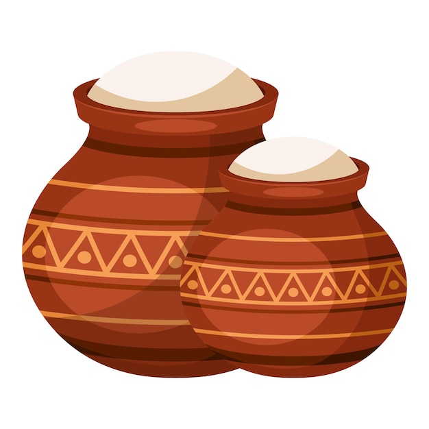 Cartoon traditional clay pots design for Happy Pongal India harvest festival celebration