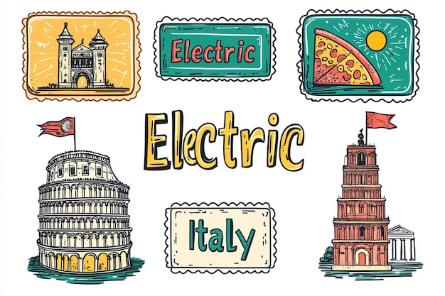 Cartoon Travel Stamps Vector Illustrations