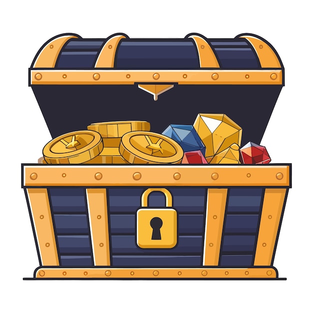 cartoon treasure chest with gold coins and jewels