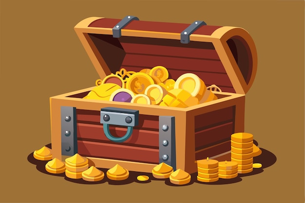 a cartoon of a treasure chest with a trunk full of gold coins