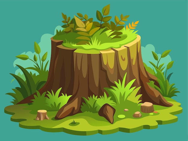 Vector a cartoon of a tree stump with a green background