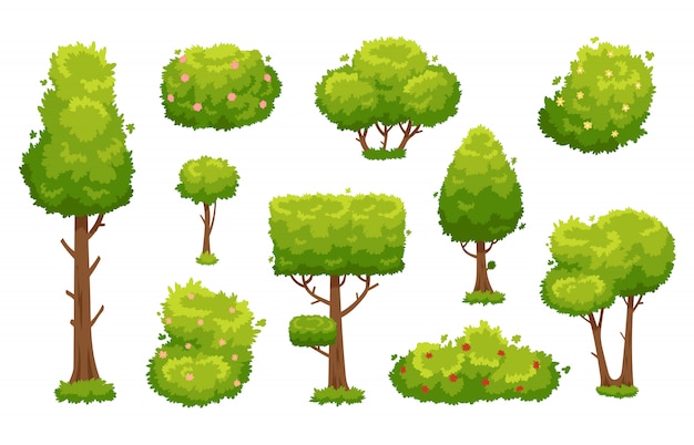 Cartoon trees and bushes 