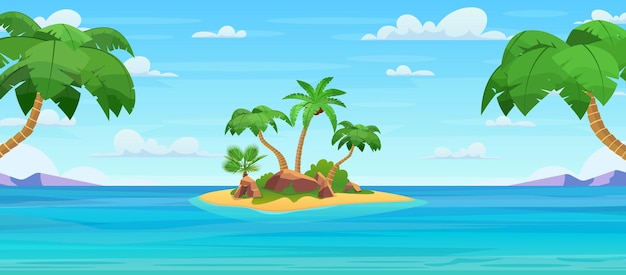 Cartoon tropical island with palm trees