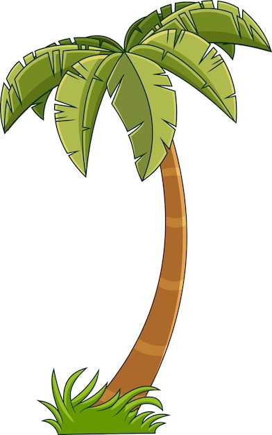 Cartoon Tropical Palm Tree With Crown Of Green Leaves Vector Hand Drawn Illustration