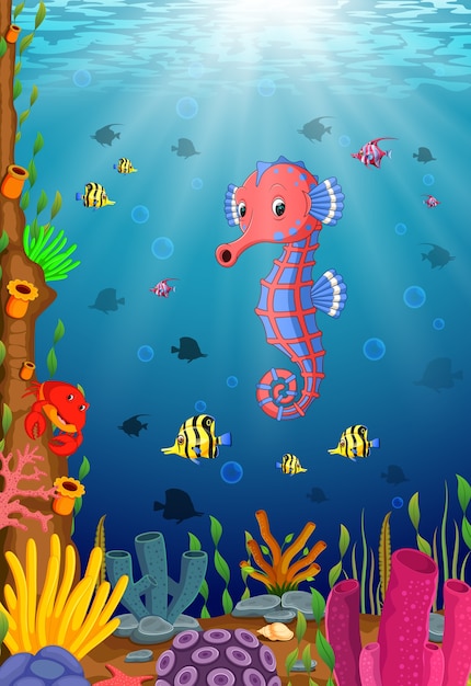 cartoon tropical sea horse