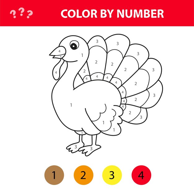 Vector cartoon turkey. color by number educational game for kids. vector illustration for schoolchild and preschool