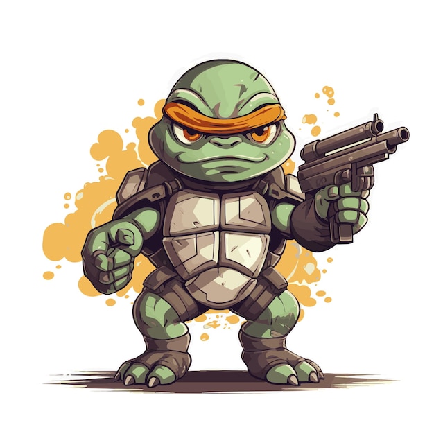 Cartoon Turtle Warrior with Weapon