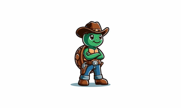 cartoon turtle wearing hat cowboy vector flat design