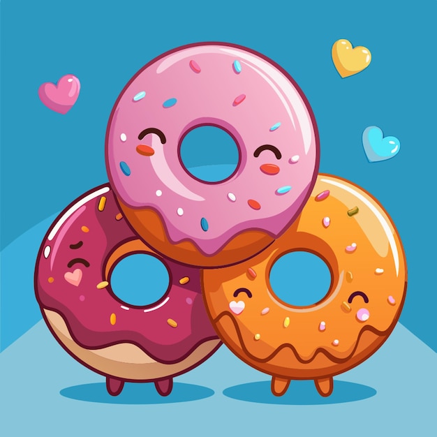 Vector cartoon two donut love each other with white background vector illustration flat 2