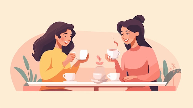 Vector a cartoon of two women drinking tea and having tea