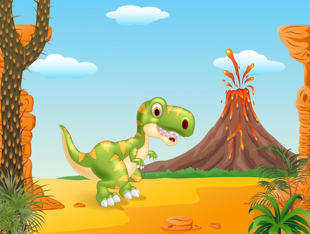 Cartoon tyrannosaurus dinosaur with Prehistoric background