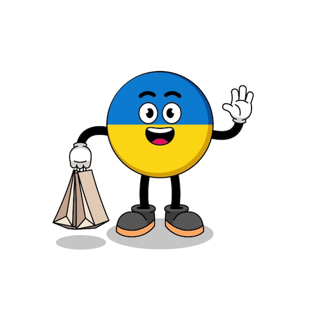 Cartoon of ukraine flag shopping character design