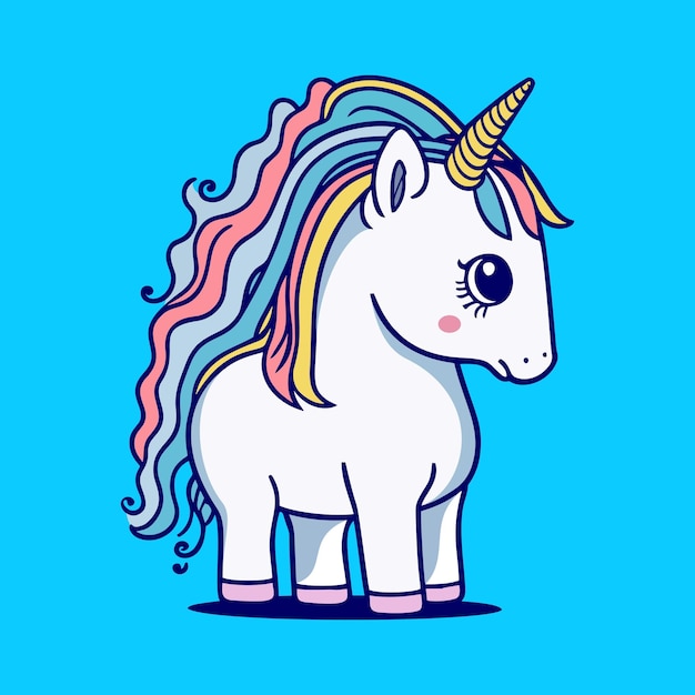 A cartoon unicorn with a blue background