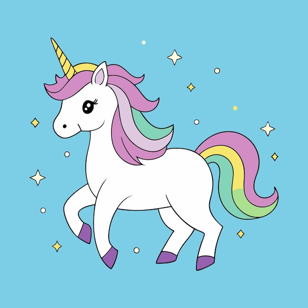 a cartoon unicorn with a purple mane and tail