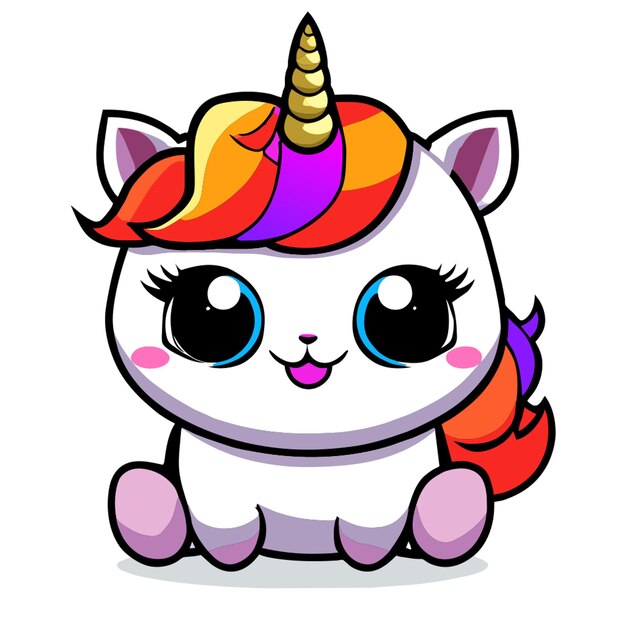 Vector a cartoon unicorn with rainbow hair and rainbow hair