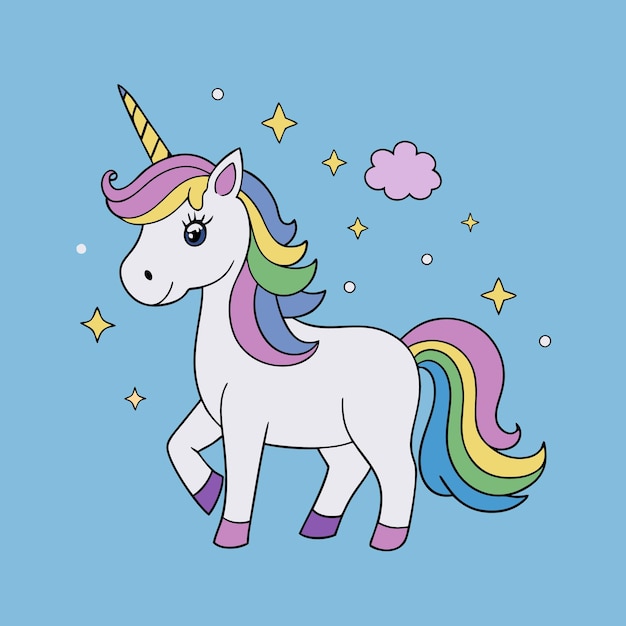 a cartoon unicorn with a rainbow on it