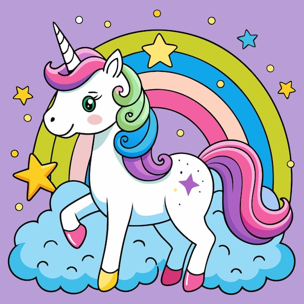 Vector a cartoon unicorn with a rainbow and stars on it