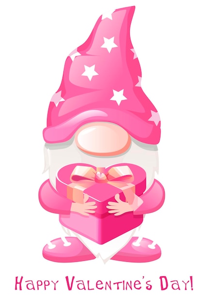 Cartoon Valentines gnome with gift box Greeting Valentine s day