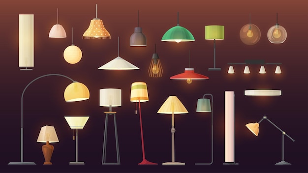 Vector a cartoon various lamps in big set