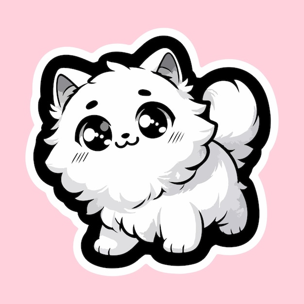 Cartoon vector Adorable Kawaii Cat Cute Fluffy Feline Sticker Illustration