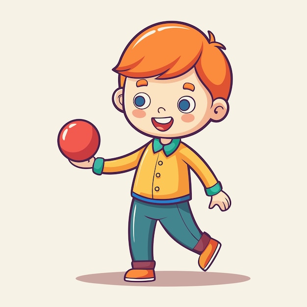 Cartoon Vector Art of Boy in Corduroy Pants Enjoying a Bouncy Rubber Ball