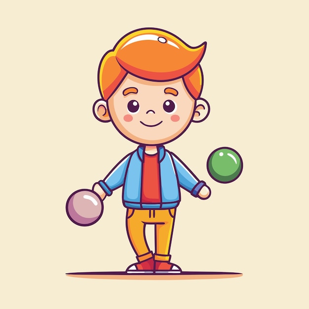 Cartoon Vector Art of Boy in Corduroy Pants Playing with a Fun Rubber Ball