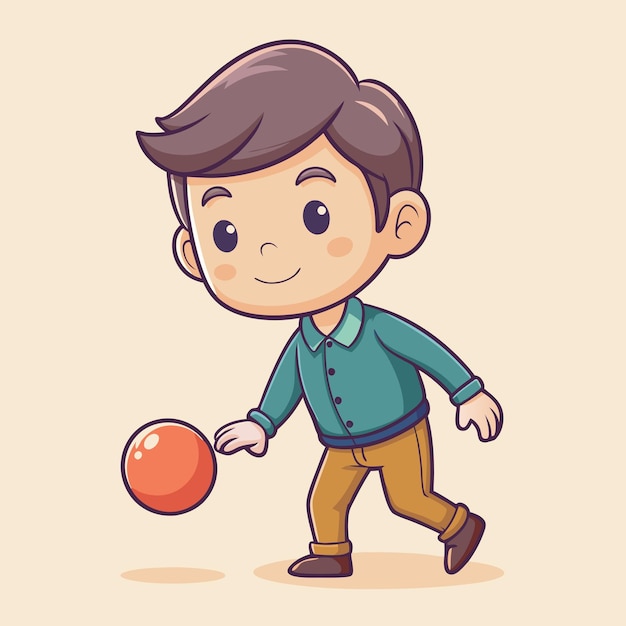 Cartoon Vector Art of Boy in Corduroy Pants with a Playful Rubber Ball