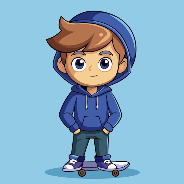 Vector cartoon vector art of a stylish boy in navy blue hoodie and joggers