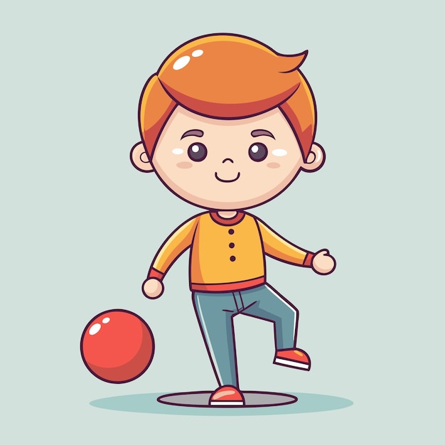 Cartoon Vector Design of Boy in Corduroy Pants with Fun Rubber Ball