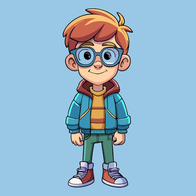 Cartoon Vector Design of Boy in Glasses and Hoodie Jacket