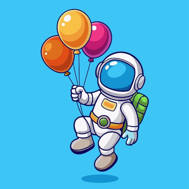 Vector cartoon vector graphic of an astronaut floating with balloons