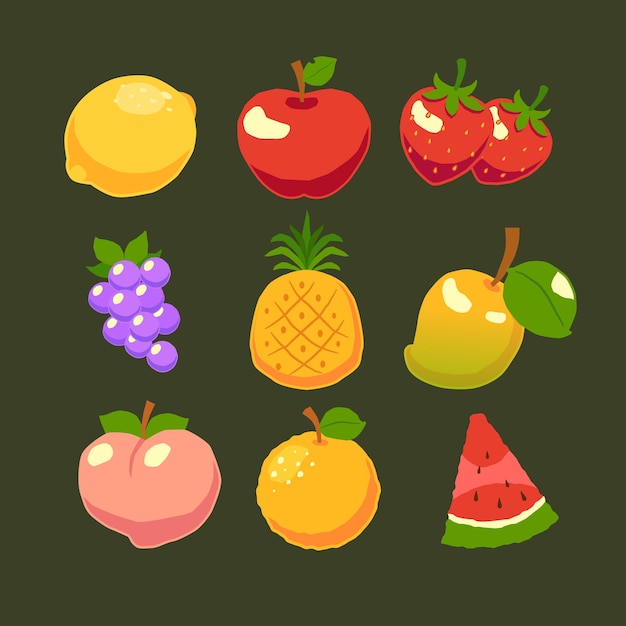 Cartoon vector hand drawn fruit collection