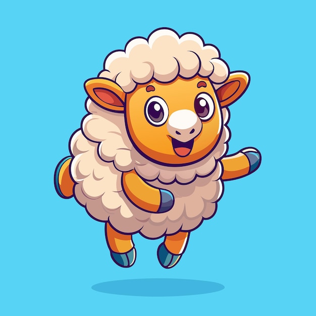 Cartoon Vector Illustration of an Adorable Jumping Sheep with Happy Expression