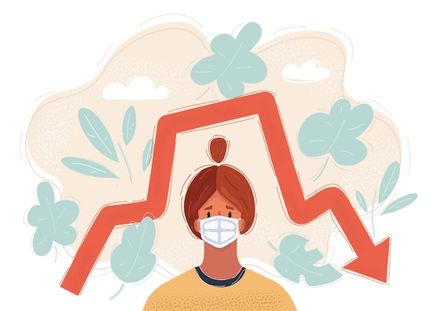 Vector cartoon vector illustration of air pollution in the city woman wearing face mask for protection