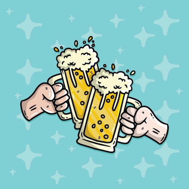 Cartoon vector illustration of beer cheers