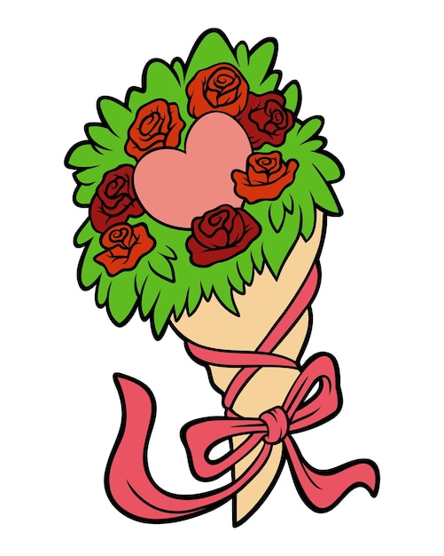 Cartoon vector illustration, Bouquet of flowers for Valentines day