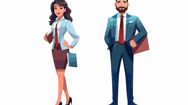 Cartoon Vector Illustration of Business Couple in Office Setting