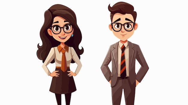 Cartoon Vector Illustration of Business Couple in Office Setting